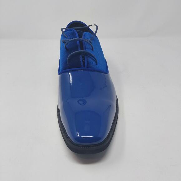 Mens Blue Patent Leather & Velvet Dress Shoes Oxford Lace Up Formal main image 7